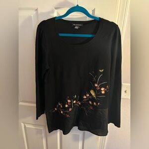 INC International Concepts Black Top with Floral Design